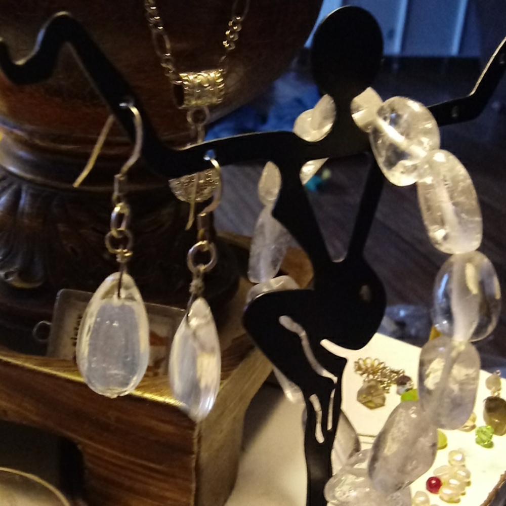 Recycled glass drop earrings & quartz bracelet